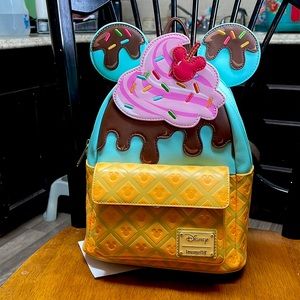Loungefly Disney Mickey & Minnie Sweet Treats Ice Cream Cone Mini Backpack NEW